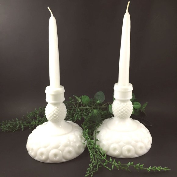 Kemple Glass Accents 2 Kemple Glass Milk Glass Candle Holders Moon And Stars W Diamond Point